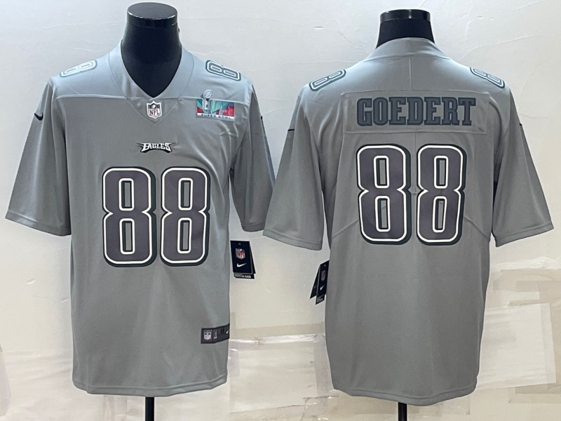 Mens Philadelphia Eagles #88 Dallas Goedert Gray Super Bowl LVII Patch Atmosphere Fashion Stitched Jersey