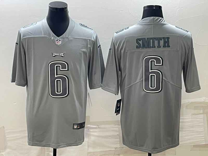Mens Philadelphia Eagles #6 DeVonta Smith Gray Atmosphere Fashion Stitched Jersey