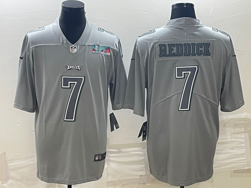 Mens Philadelphia Eagles #7 Haason Reddick Gray Super Bowl LVII Patch Atmosphere Fashion Stitched Jersey