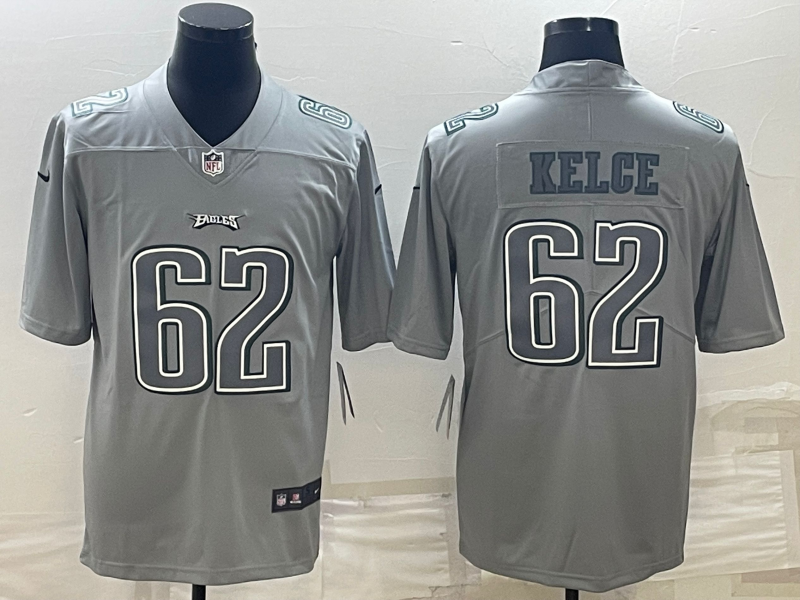 Mens Philadelphia Eagles #62 Jason Kelce Gray Atmosphere Fashion Stitched Jersey