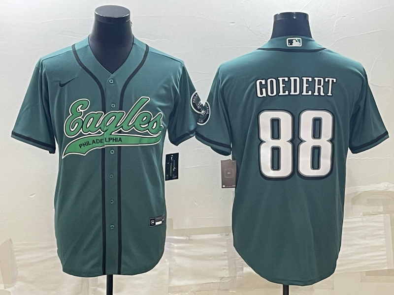Mens Philadelphia Eagles #88 Dallas Goedert Green With Patch Cool Base Stitched Baseball Jersey