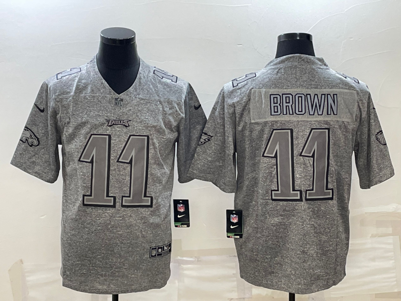 Mens Philadelphia Eagles #11 A J Brown Grey Stitched Jersey