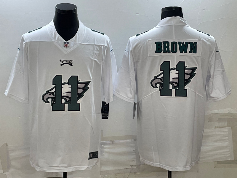Mens Philadelphia Eagles #11 A J Brown White Shadow Logo Limited Stitched Jersey