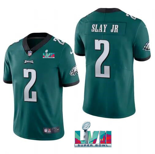 Mens Philadelphia Eagles #2 Darius Slay JR Green Super Bowl LVII Patch Vapor Untouchable Limited Stitched Jersey