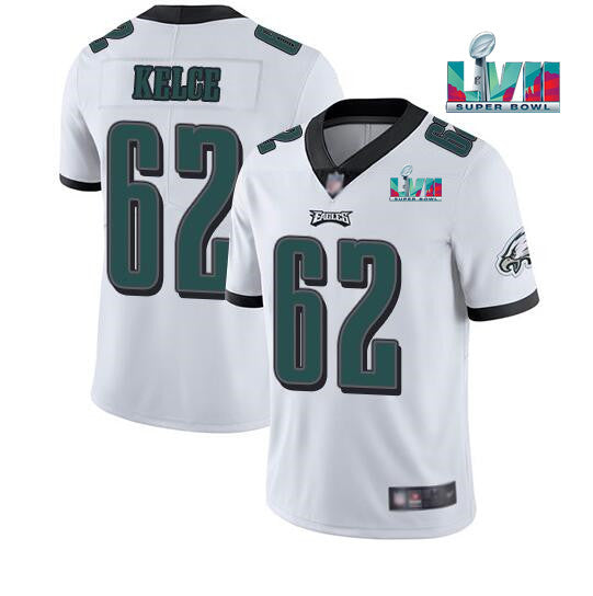 Mens Philadelphia Eagles #62 Jason Kelce White Super Bowl LVII Patch Vapor Untouchable Limited Stitched Jersey