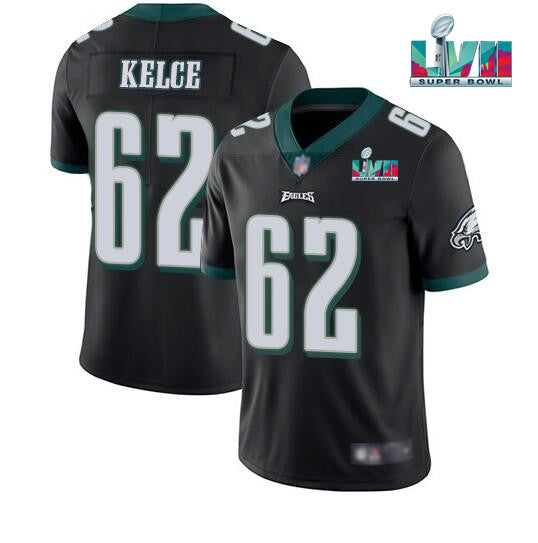 Mens Philadelphia Eagles #62 Jason Kelce Black Super Bowl LVII Patch Vapor Untouchable Limited Stitched Jersey