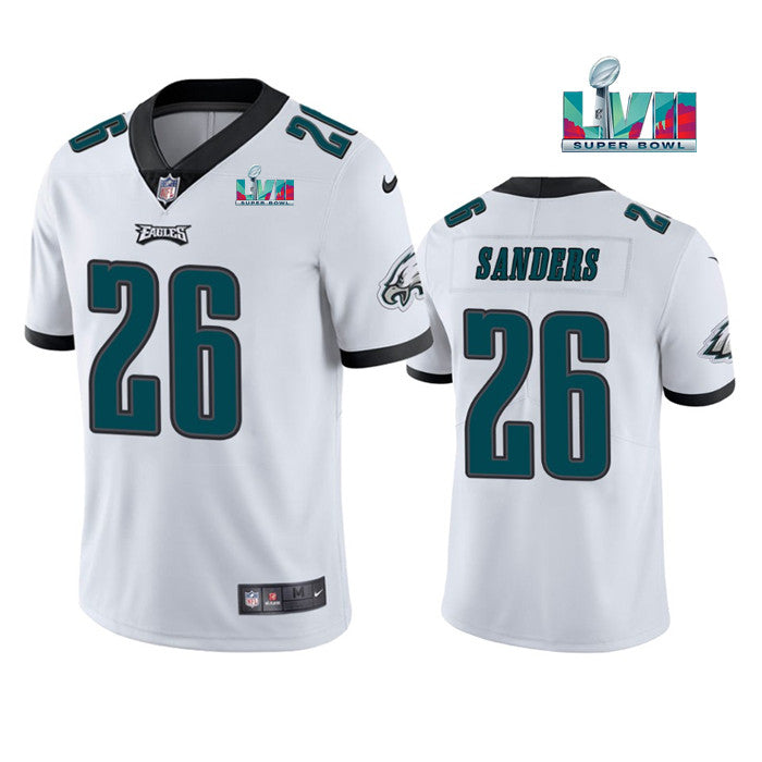Mens Philadelphia Eagles #26 Miles Sanders White Super Bowl LVII Patch Vapor Untouchable Limited Stitched Jersey