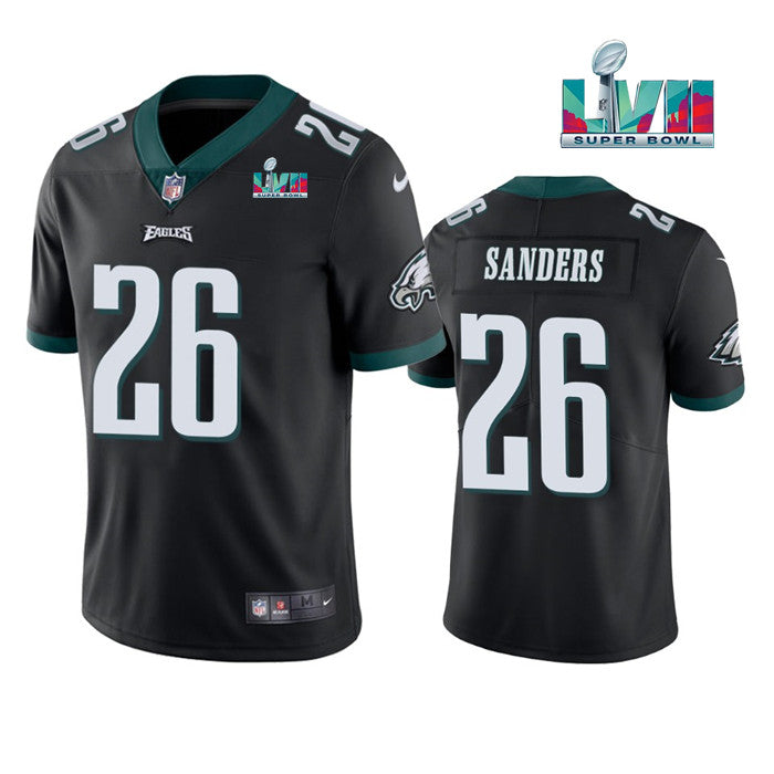 Mens Philadelphia Eagles #26 Miles Sanders Black Super Bowl LVII Patch Vapor Untouchable Limited Stitched Jersey