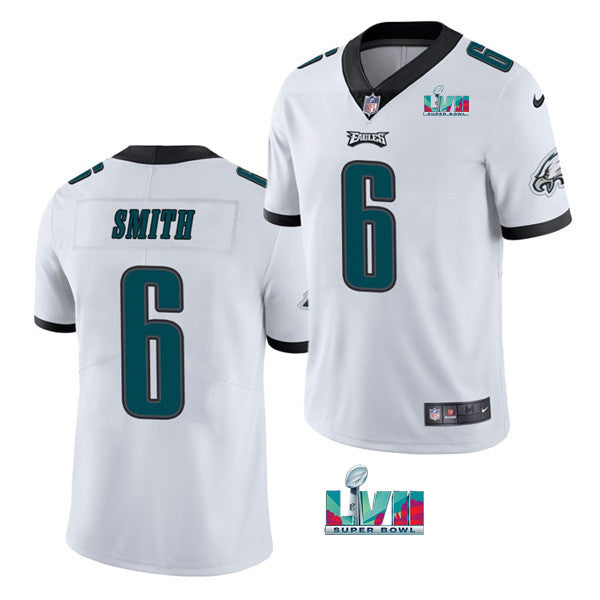 Mens Philadelphia Eagles #6 DeVonta Smith White Super Bowl LVII Patch Vapor Untouchable Limited Stitched Jersey