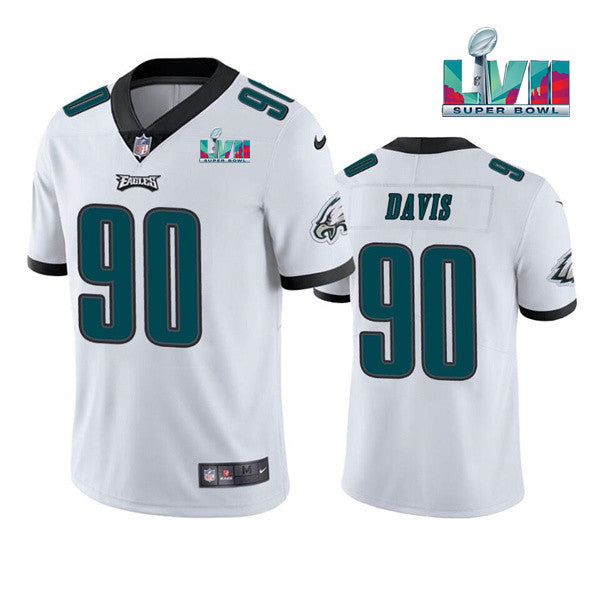 Mens Philadelphia Eagles #90 Jordan Davis White Super Bowl LVII Patch Vapor Untouchable Limited Stitched Jersey