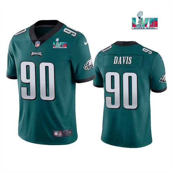 Mens Philadelphia Eagles #90 Jordan Davis Green Super Bowl LVII Patch Vapor Untouchable Limited Stitched Jersey