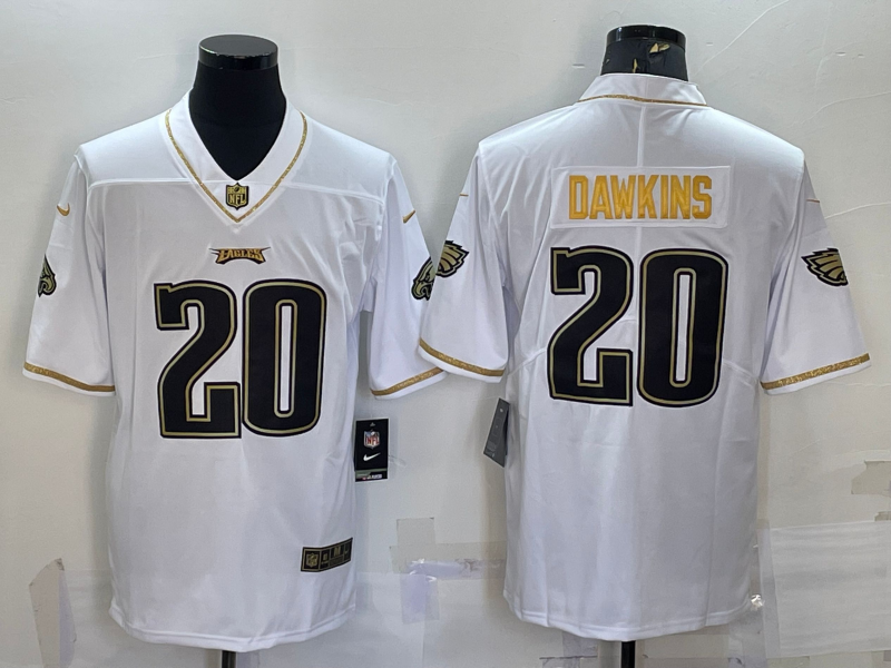 Mens Philadelphia Eagles #20 Brian Dawkins White Gold Limited Stitched Jersey