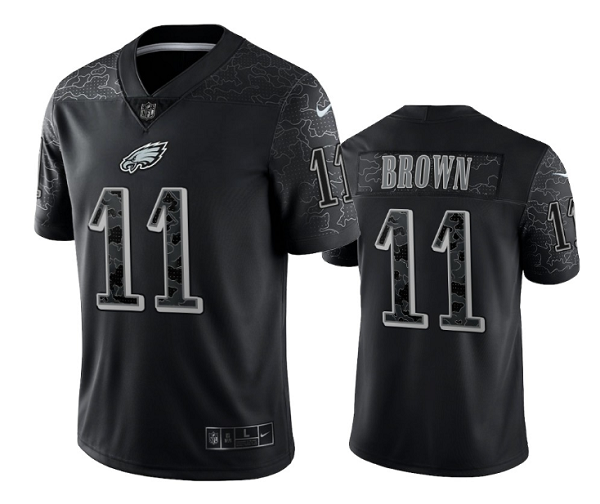 Mens Philadelphia Eagles #11 A J Brown Black Reflective Limited Stitched Jersey