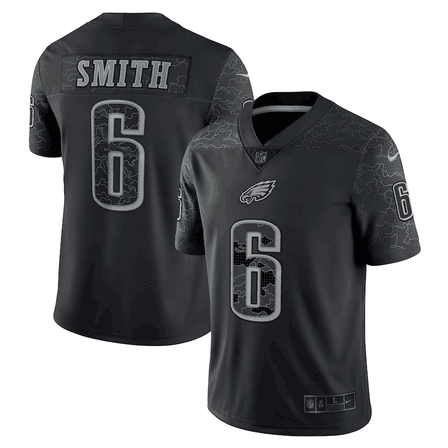 Mens Philadelphia Eagles #6 DeVonta Smith Black Reflective Limited Stitched Jersey