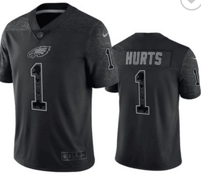 Mens Philadelphia Eagles #1 Jalen Hurts Black Reflective Limited Stitched Jersey