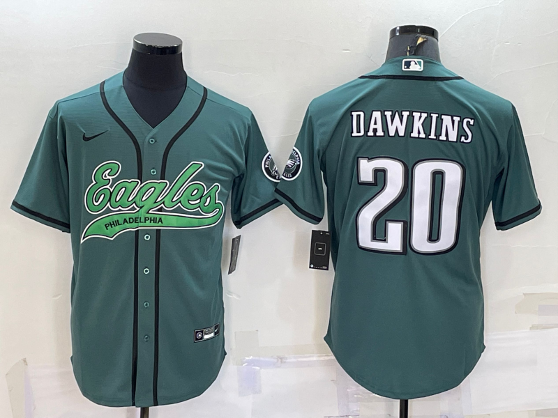 Mens Philadelphia Eagles #20 Brian Dawkins Green With Patch Cool Base Stitched Baseball Jersey