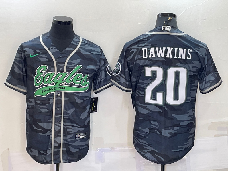 Mens Philadelphia Eagles #20 Brian Dawkins Grey Camo With Patch Cool Base Stitched Baseball Jersey