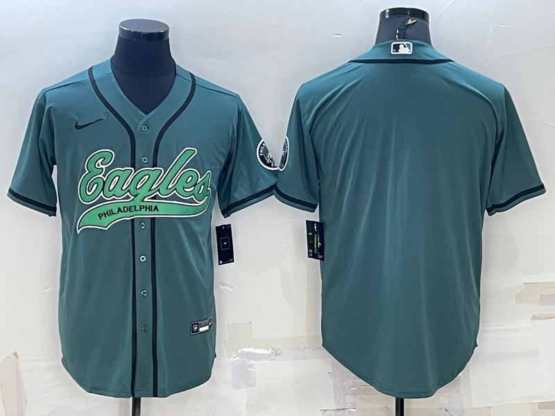 Mens Philadelphia Eagles Blank Green With Patch Cool Base Stitched Baseball Jersey