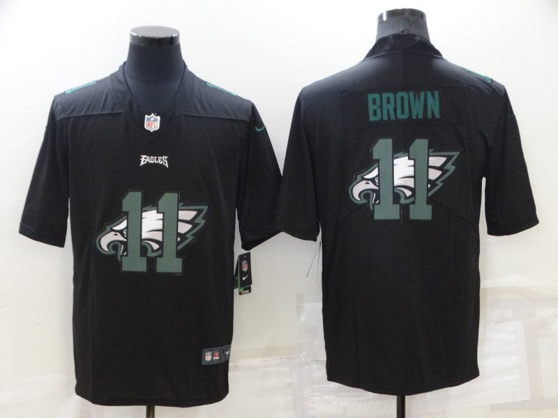 Mens Philadelphia Eagles #11 A J Brown Black Shadow Logo Limited Stitched Jersey