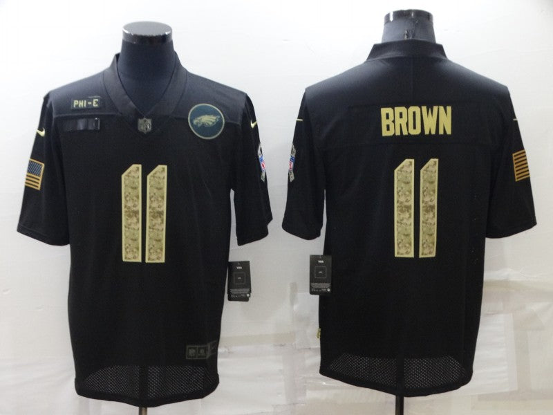 Mens Philadelphia Eagles #11 A J Brown Black Camo Salute To Service Limited Stitched Jersey