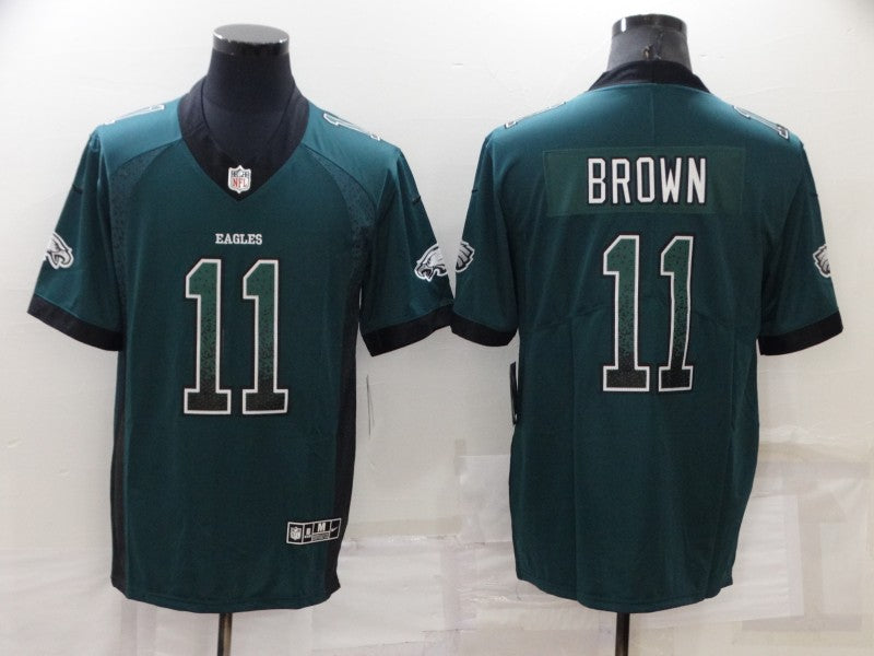 Mens Philadelphia Eagles #11 A J Brown Green Fashion Color Rush Limited Stitched Jersey