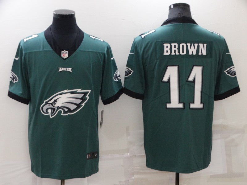 Mens Philadelphia Eagles #11 A J Brown Green Team Big Logo Limited Stitched Jersey