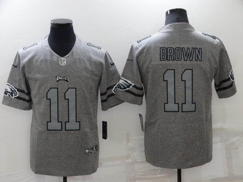Mens Philadelphia Eagles #11 A J Brown Gray Gridiron Team Logo Limited Stitched Jersey