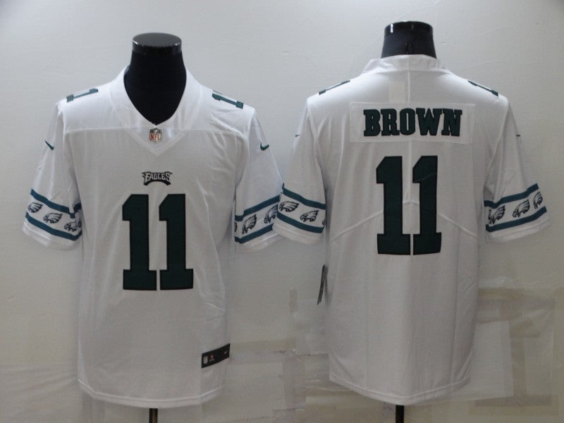 Mens Philadelphia Eagles #11 A J Brown White Team Logo Cool Edition Stitched Jersey