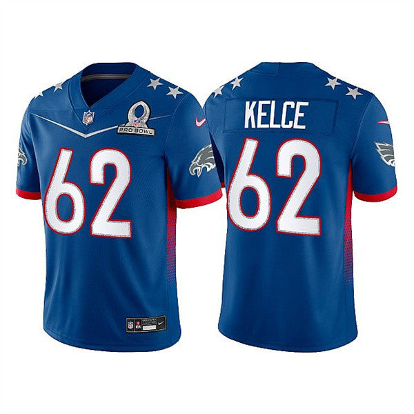 Mens Philadelphia Eagles #62 Jason Kelce 2022 Royal NFC Pro Bowl Stitched Jersey