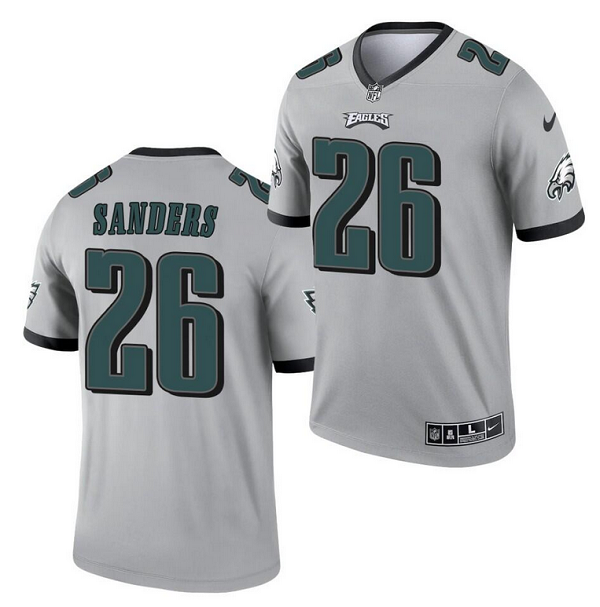 Mens Philadelphia Eagles #26 Miles Sanders Silver Inverted Legend Stitched Football Jersey