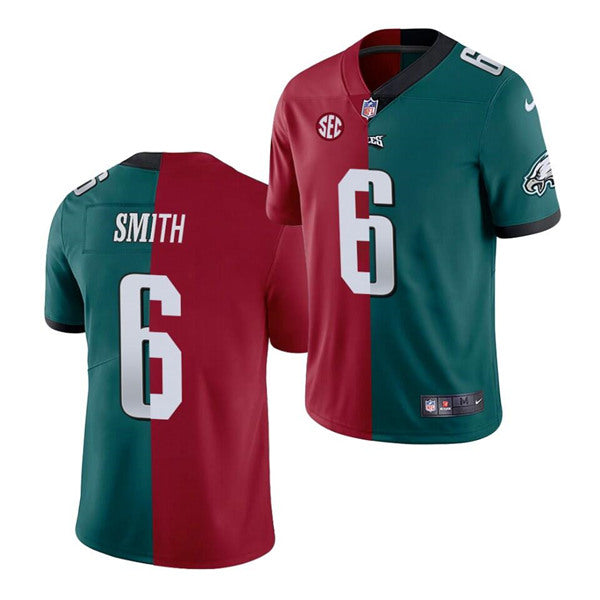 Mens Philadelphia Eagles #6 DeVonta Smith 2021 Red/Green Split Stitched Jersey