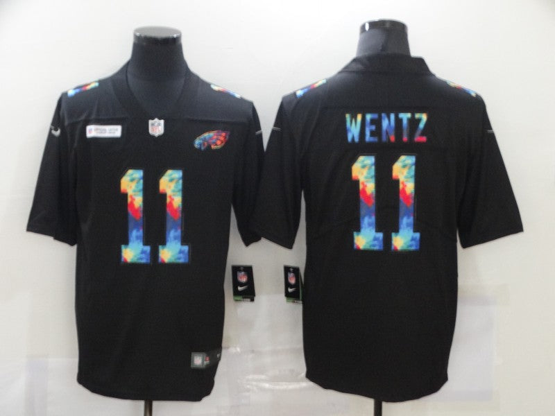 Mens Philadelphia Eagles #11 Carson Wentz 2020 Black Crucial Catch Limited Stitched Jersey
