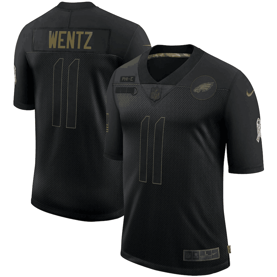Mens Philadelphia Eagles #11 Carson Wentz Black 2020 Salute To Service Limited Stitched Jersey