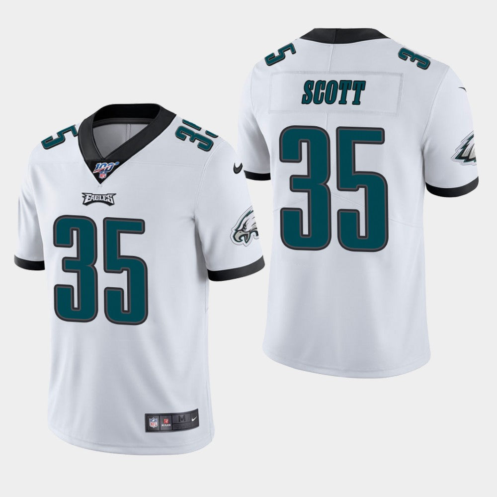 Mens Philadelphia Eagles #35 Boston Scott White 2019 100th Season Vapor Untouchable Limited Stitched NFL Jersey