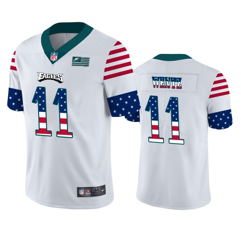 Mens Philadelphia Eagles #11 Carson Wentz White 2019 USA Flag Fashion Limited Stitched NFL Jersey