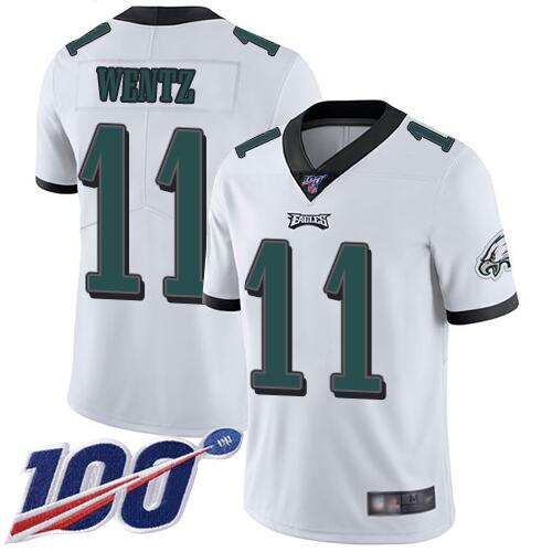 Mens Philadelphia Eagles #11 Carson Wentz White 2019 100th Season Vapor Untouchable Limited Stitched NFL Jersey