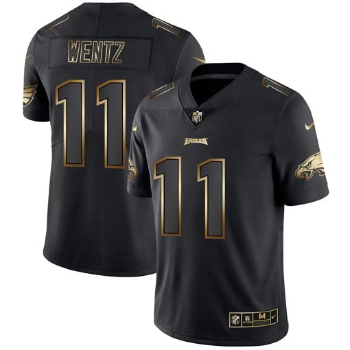 Mens Philadelphia Eagles #11 Carson Wentz 2019 Black Gold Edition Stitched NFL Jersey