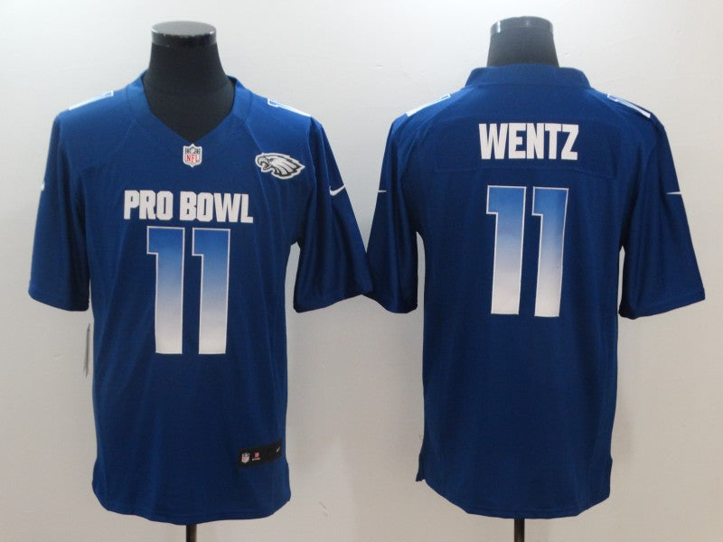 Mens NFC Philadelphia Eagles #11 Carson Wentz Royal 2019 Pro Bowl NFL Stitched Game Jersey