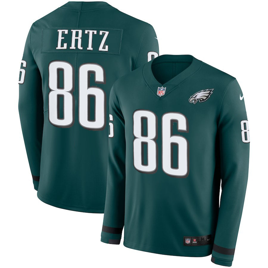 Mens Philadelphia Eagles #86 Zach Ertz Green Therma Long Sleeve Stitched NFL Jersey