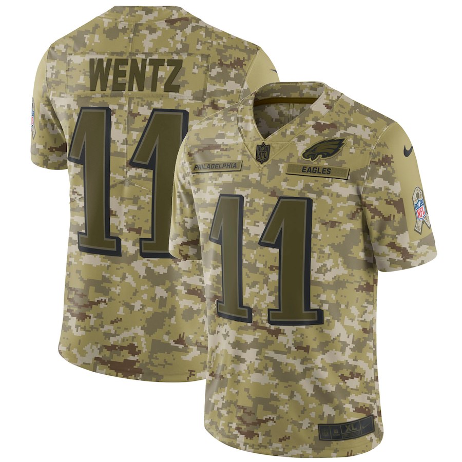 Mens Philadelphia Eagles #11 Carson Wentz 2018 Camo Salute To Service Limited Stitched NFL Jersey
