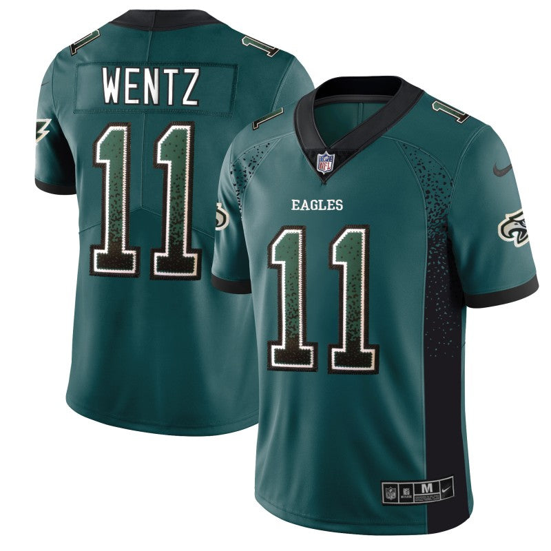 Mens Philadelphia Eagles #11 Carson Wentz Green 2018 Drift Fashion Color Rush Limited Stitched NFL Jersey