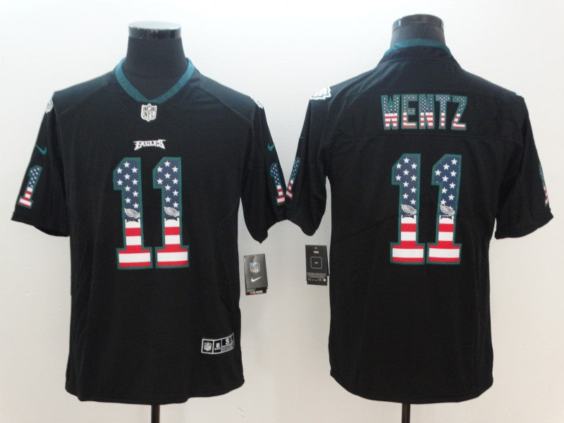 Mens Philadelphia Eagles #11 Carson Wentz Black 2018 USA Flag Color Rush Limited Fashion NFL Stitched Jersey
