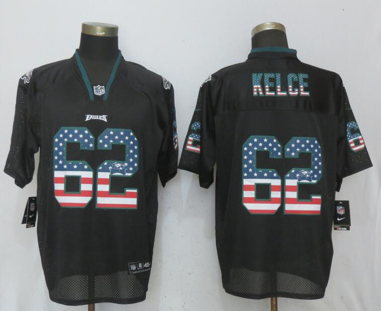Mens Philadelphia Eagles #62 Jason Kelce Black USA Flag Elite Stitched NFL Jersey