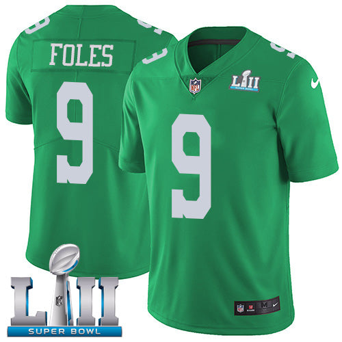 Mens Philadelphia Eagles #9 Nick Foles Green Super Bowl LII Bound Game Stitched NFL Jersey