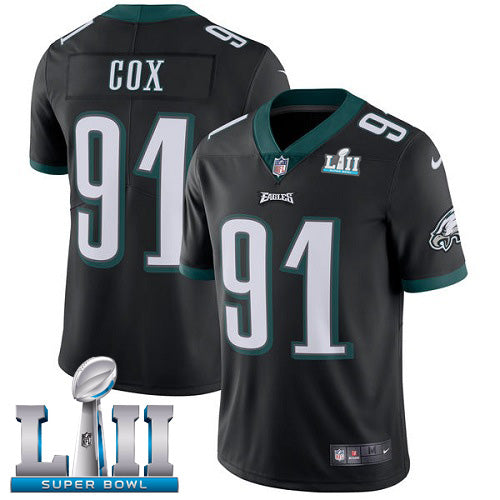 Mens Philadelphia Eagles# 91 Fletcher Cox Black Super Bowl LII Game Stitched NFL Jersey