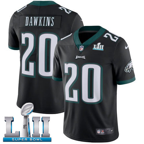 Mens Philadelphia Eagles #20 Brian Dawkins Black Super Bowl LII Game Stitched NFL Jersey