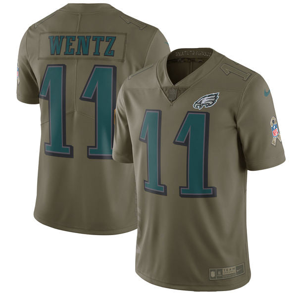 Mens Nike Philadelphia Eagles #11 Carson Wentz Olive Salute To Service Limited Stitched NFL Jersey