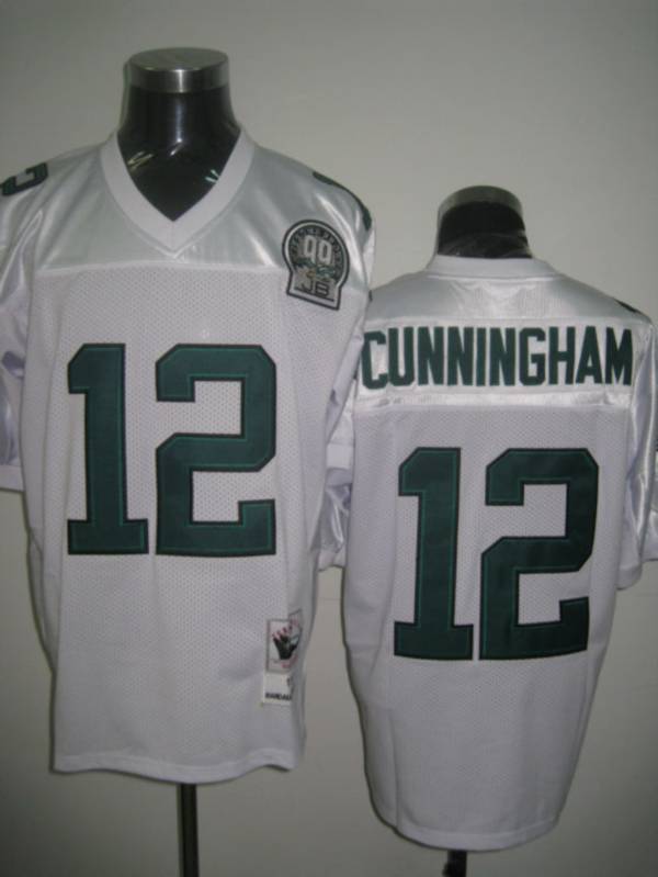 MitchellNess Eagles #12 Randall Cunningham White Stitched Throwback NFL Jersey