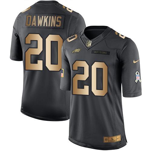 Nike Eagles #20 Brian Dawkins Black Mens Stitched NFL Limited Gold Salute To Service Jersey