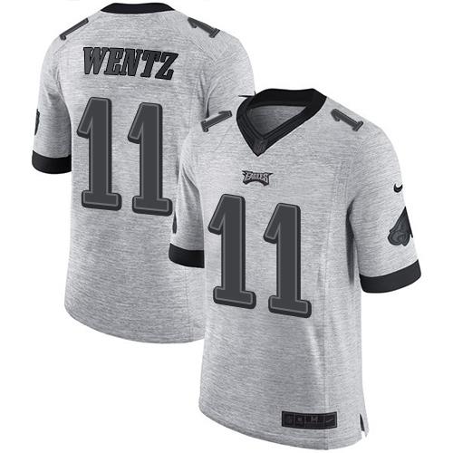 Nike Eagles #11 Carson Wentz Gray Mens Stitched NFL Limited Gridiron Gray II Jersey